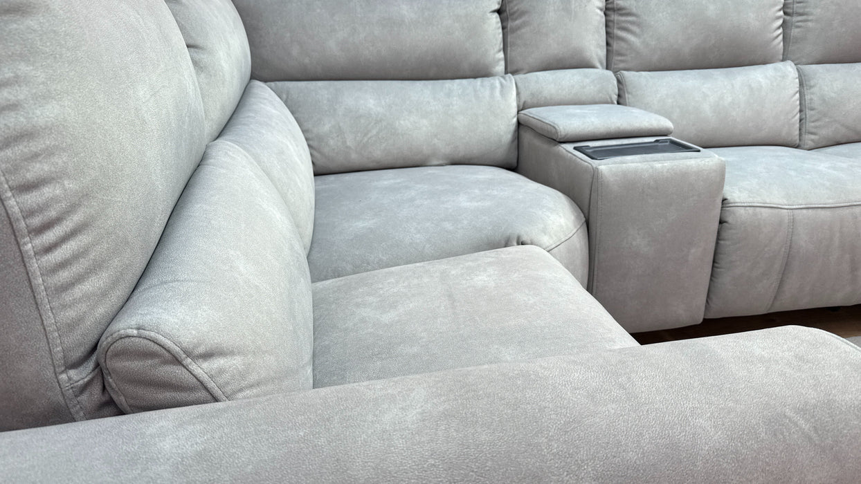 Sofology Ravello Fabric 1 Console Corner 2 Power Recliner/Headrest Lumbar Support in Lifestyle Flecked Stone