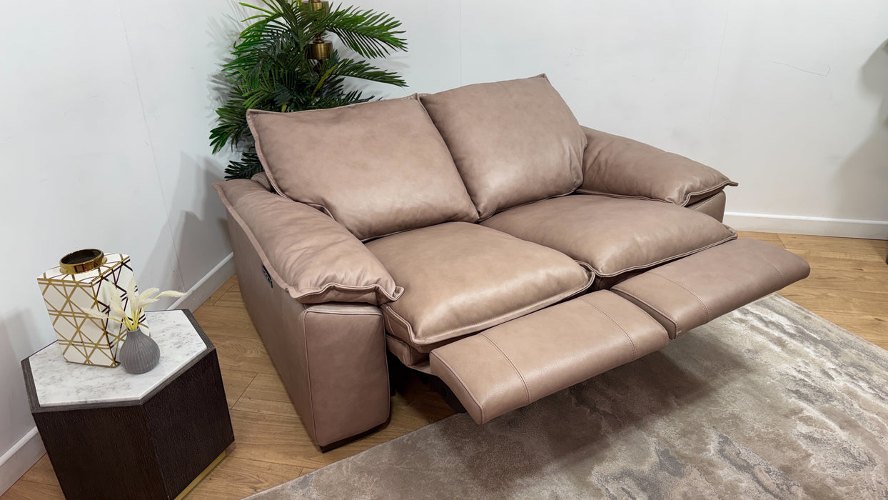 Sofology Embrace Leather 2 Seater Power Recliner/Headrest in Relaxed Soft Stone