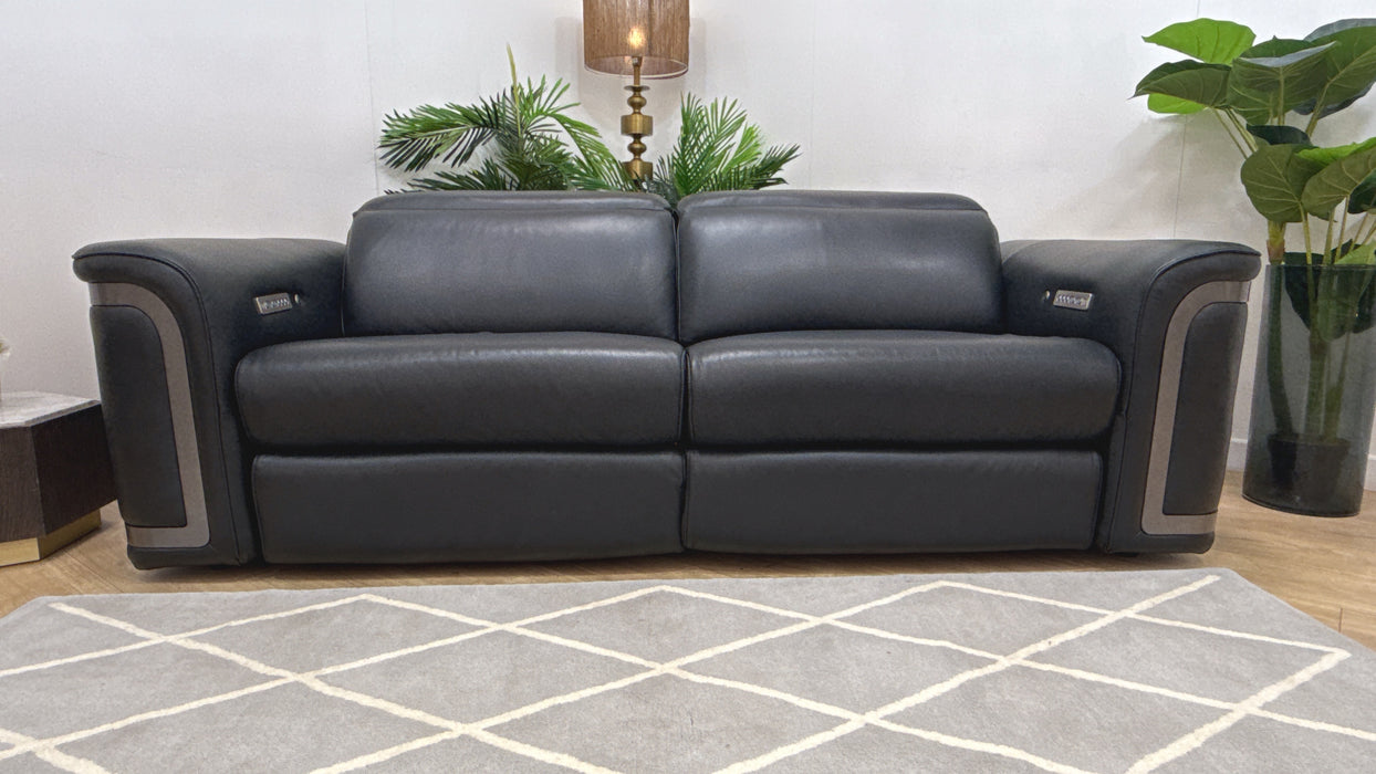 Sofology Plaza Leather 2.5 Seater Power Recliner/Headrest Heated Seats in Trusty Embossed Jet Black