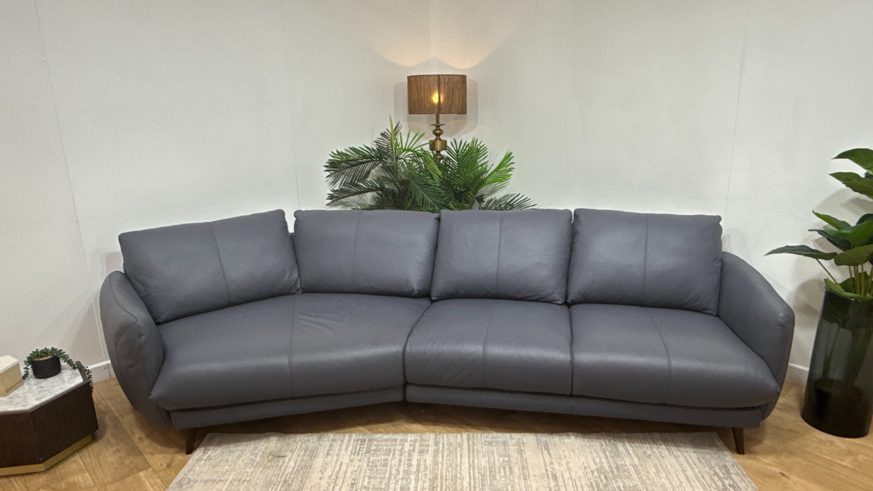 Sofology Adler Leather Asymmetric 4 Seater in Trusty Matt Steel Blue
