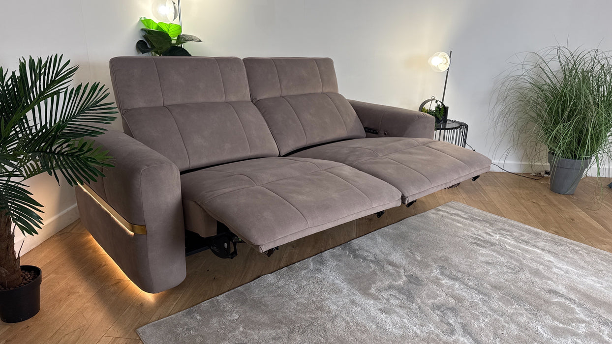 Sofology Lumiere Fabric 2.5 Seater Power Recliner/Headrest Heated Seat in Lifestyle Flecked Nutmeg