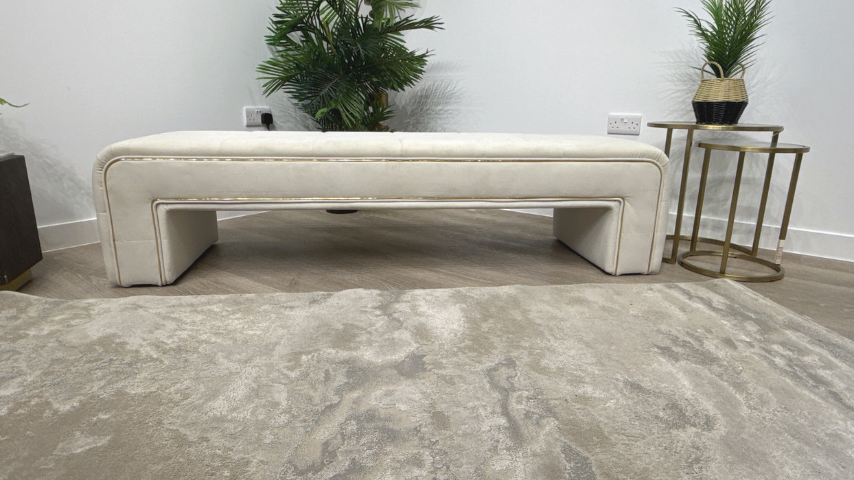 Sofology Oscar Large Bench Footstool in Super Matt Velvet Ecru