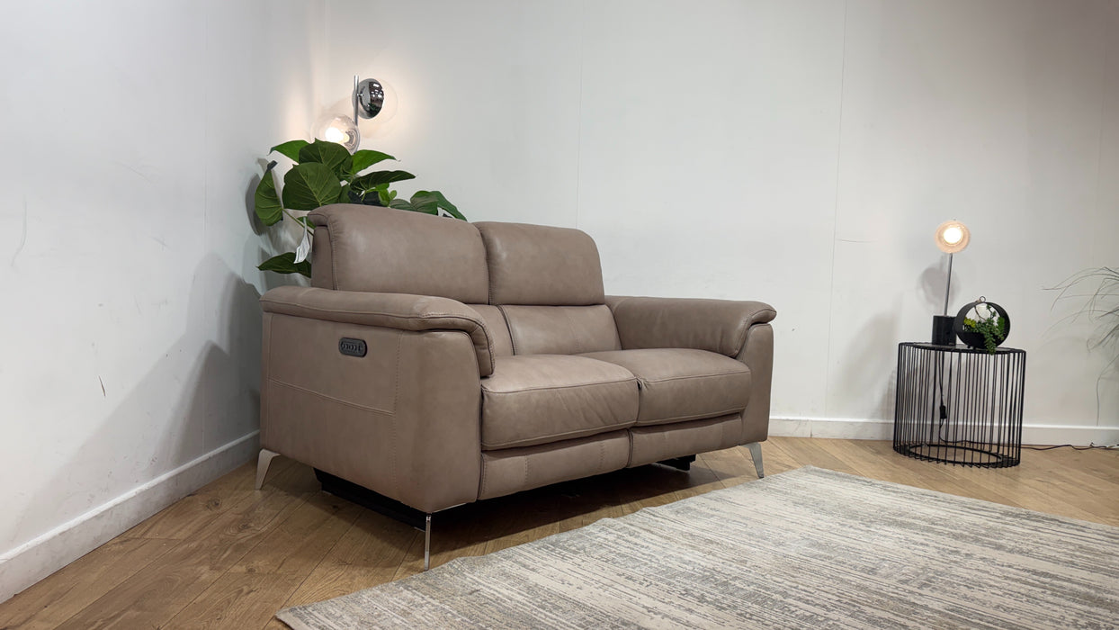 Sofology Illinois Leather 2 Seater Power Recliner/Headrest in Relaxed Soft Stone
