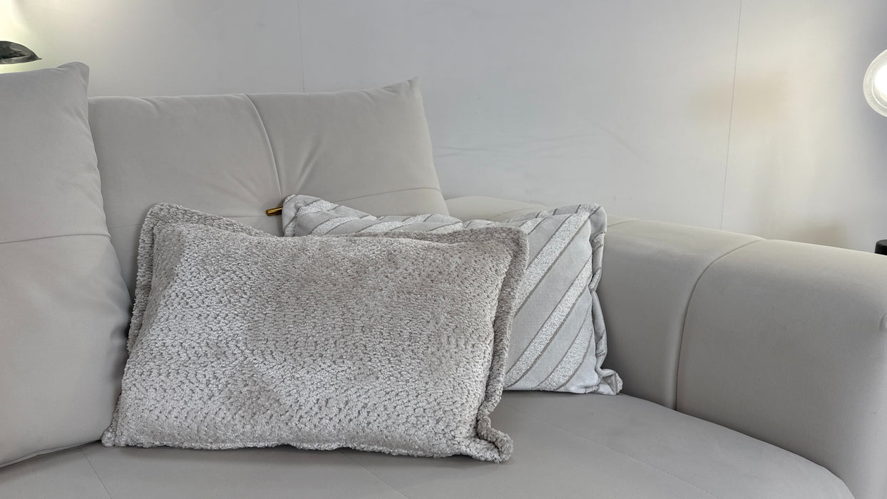 Sofology The Oscar Fabric 4 Seater Split Gold Trim in Super Matt Velvet Ecru Mix