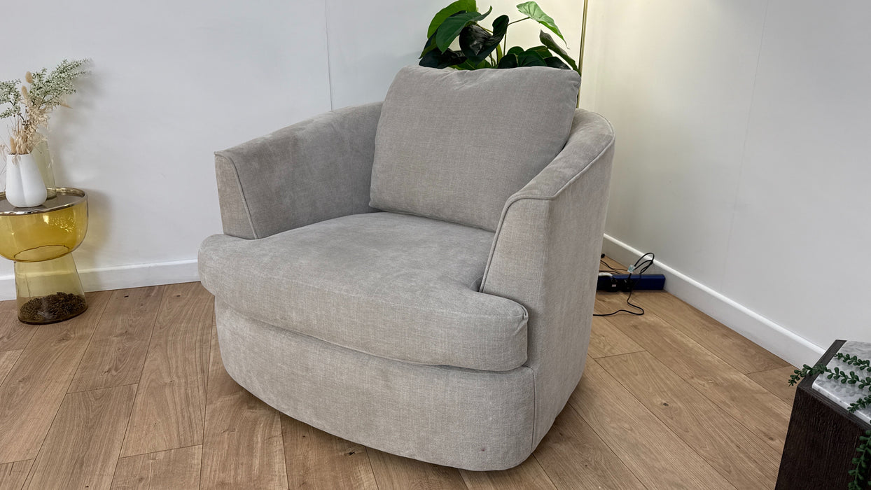 Sofology Mayfair Fabric Swivel Chair in Soft Chenille Linen/Pearl