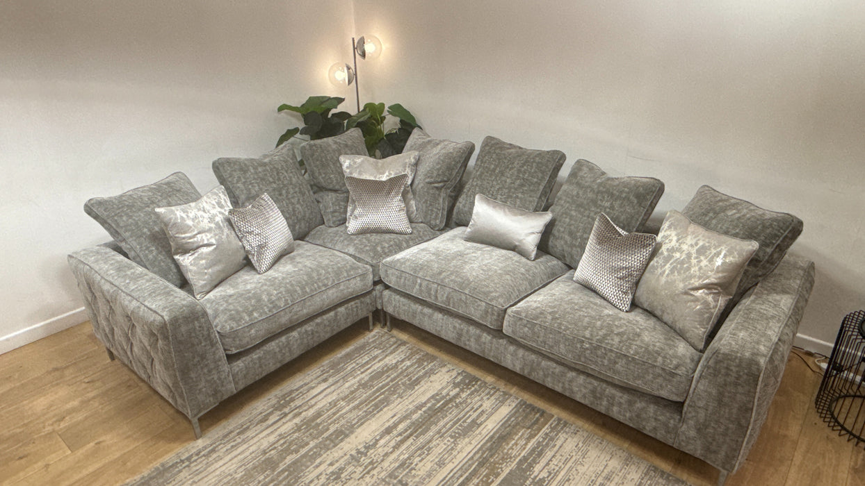 Sofology Rococo Fabric 1.5 Corner 3 Pillow Back in Verbier Grey Mix