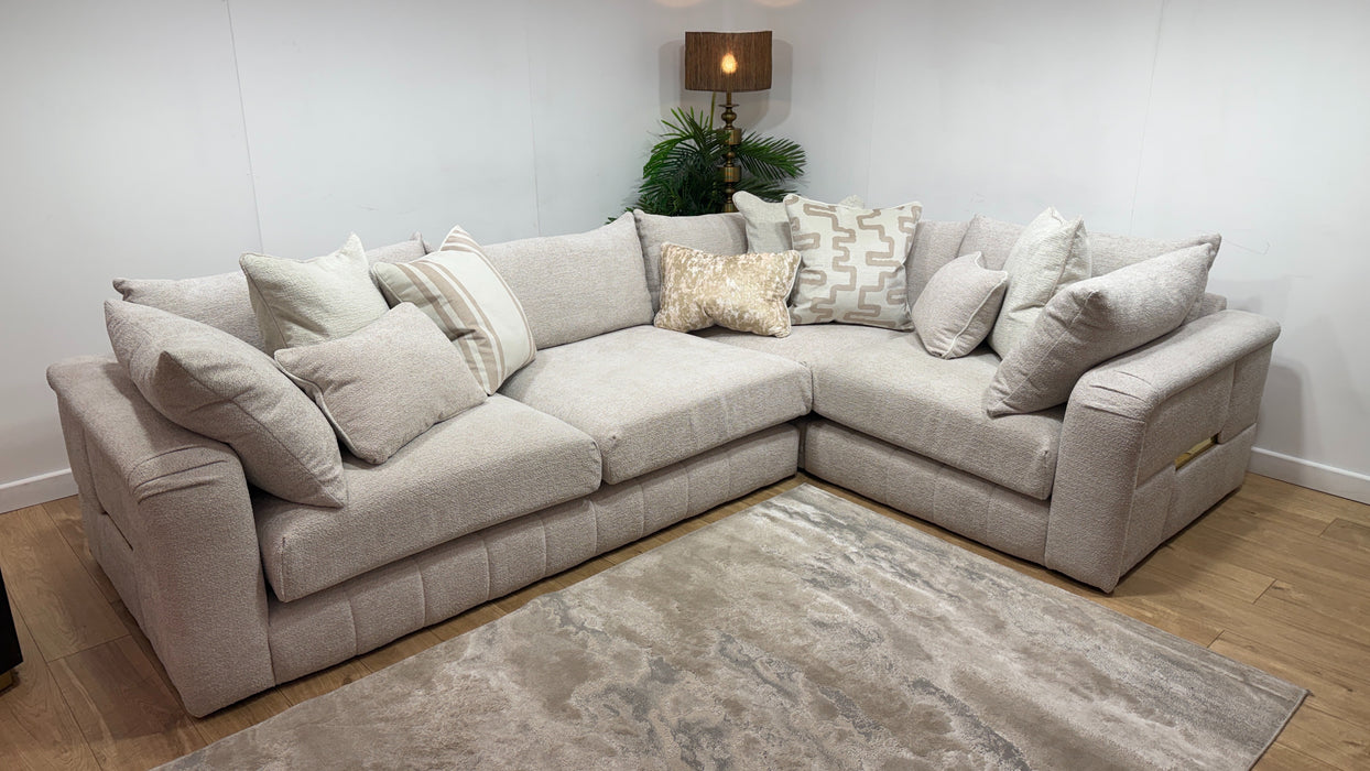 Sofology Westwood Fabric 3 Corner 1 Gold Trim in Soft Boucle Blush Mix