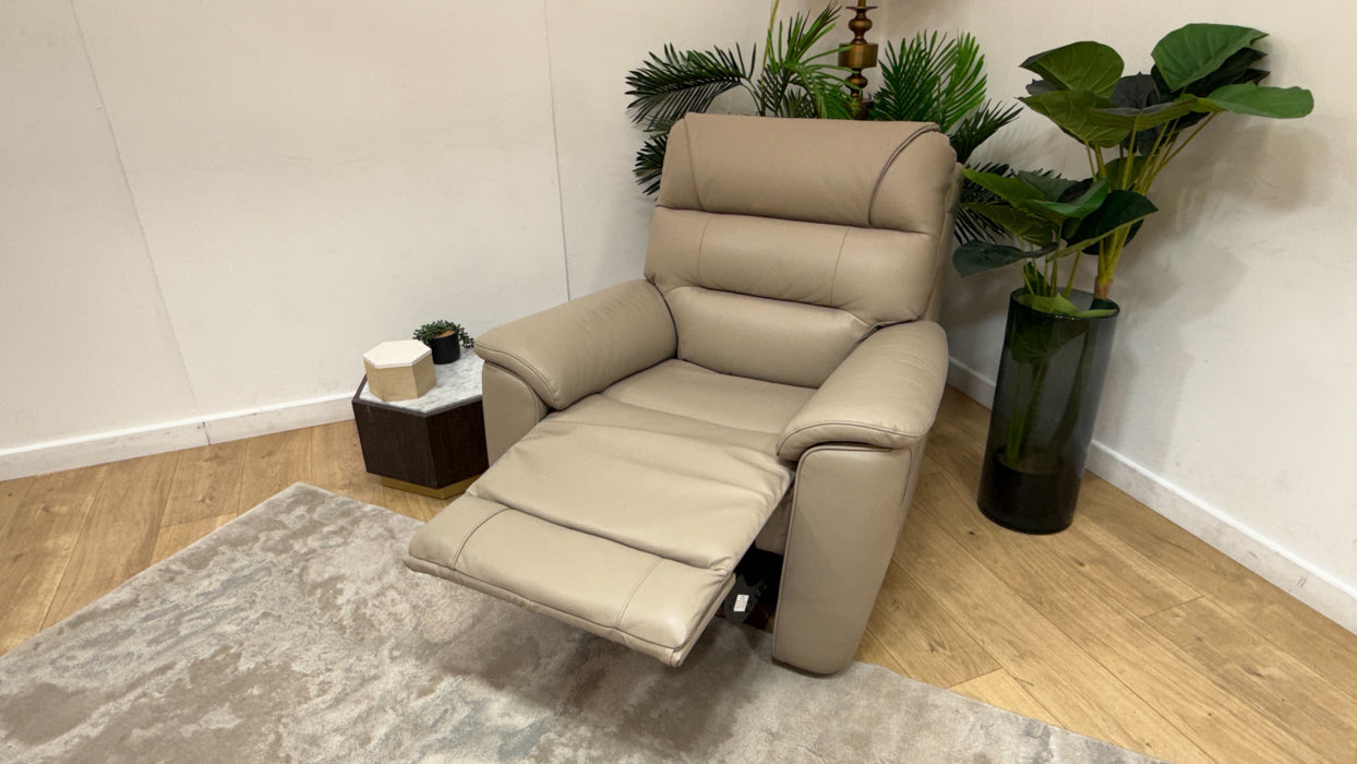 Sofology Cleveland Leather Chair Power Recliner/Headrest Heated Seat Lumbar in Trusty Embossed Stone
