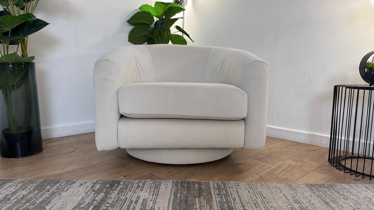 Sofology The Oscar Fabric Swivel Chair in Super Matt Velvet Ecru Mix