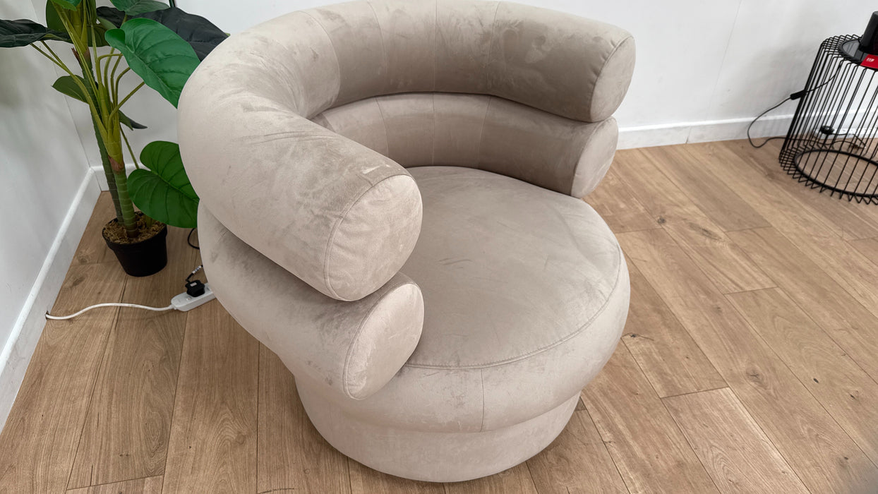 Sofology The Fitzrovia Fabric Swivel Chair in Matt Velvet Stone All Over Without Trim