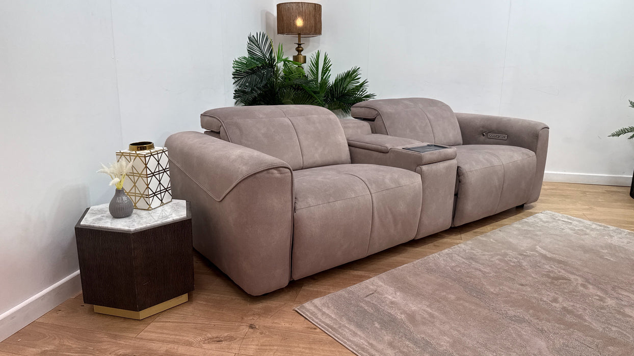 Sofology Riviera Fabric 2.5 Seater Console Power Recliner/Headrest Heated Seats in Lifestyle Flecked Nutmeg