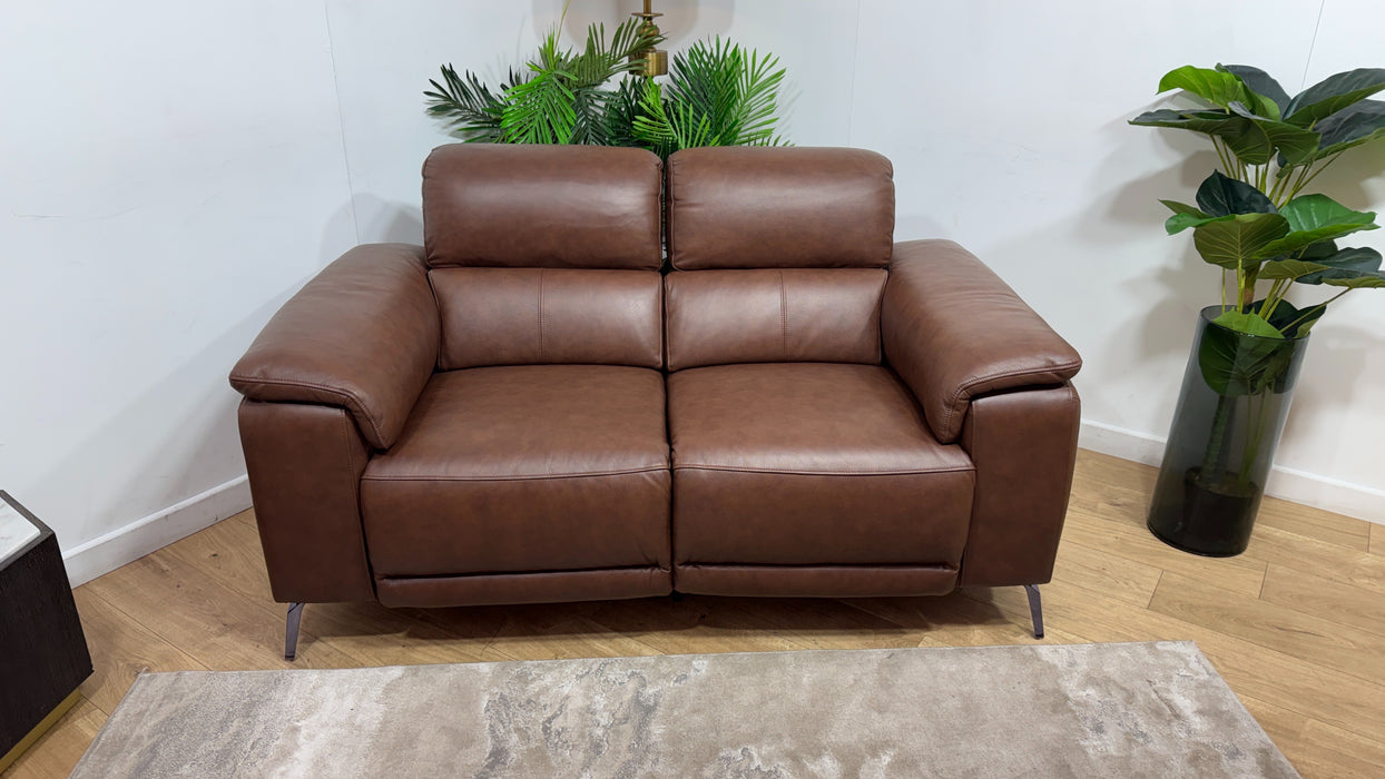 Sofology The Fratelli Leather 2 Seater Power Recliner/Headrest in Trusty Embossed Chestnut