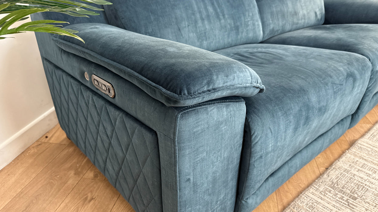 Sofology Benz Fabric 3 Seater Power Recliner/Headrest Heated Seat in Heritage Velvet Airforce