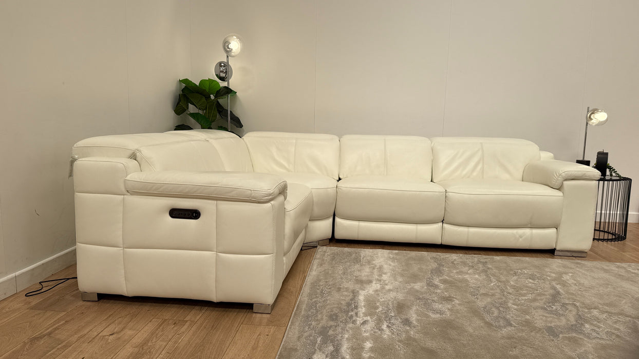 Sofology Laurence Leather 1 Corner 3 Power Recliner/Headrest in Trusty Soft Sheen White