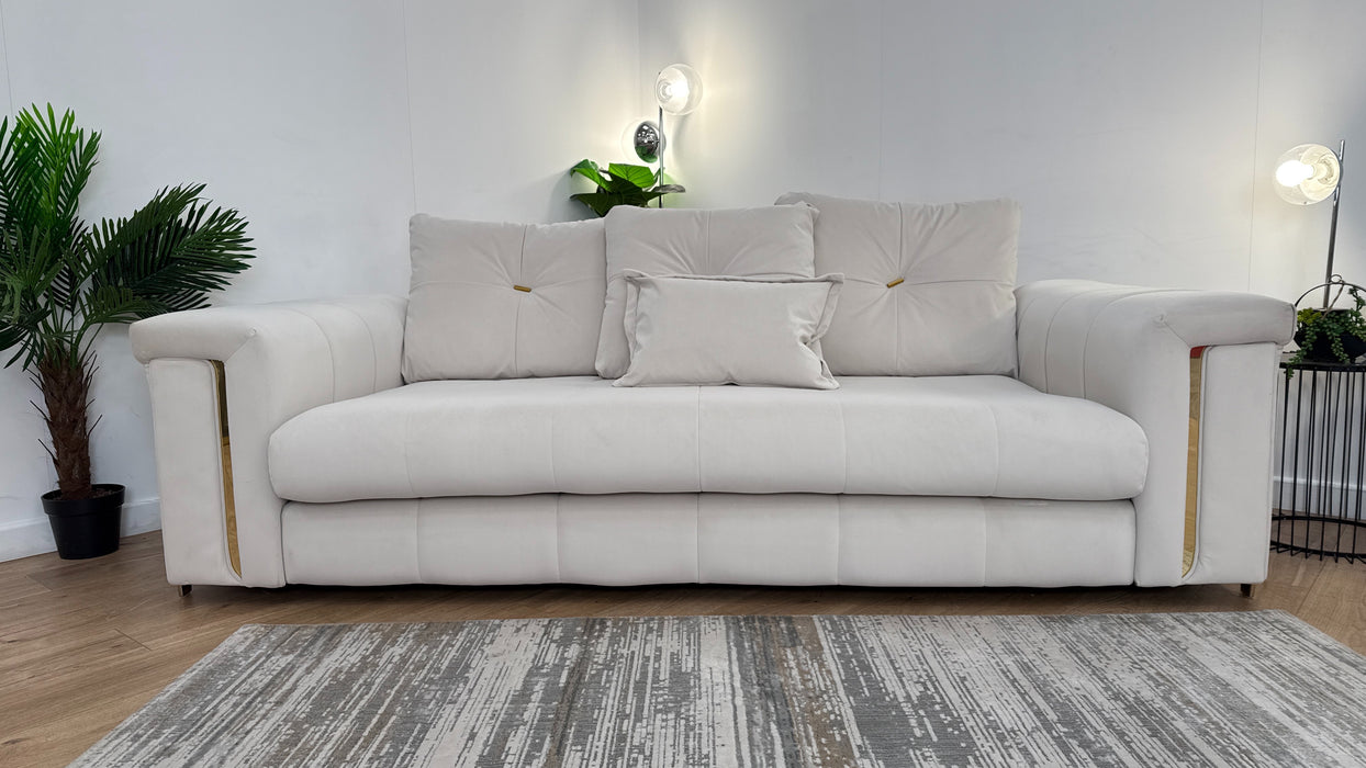 Sofology The Oscar Fabric 3 Seater Gold Trim in Super Matt Velvet Ecru