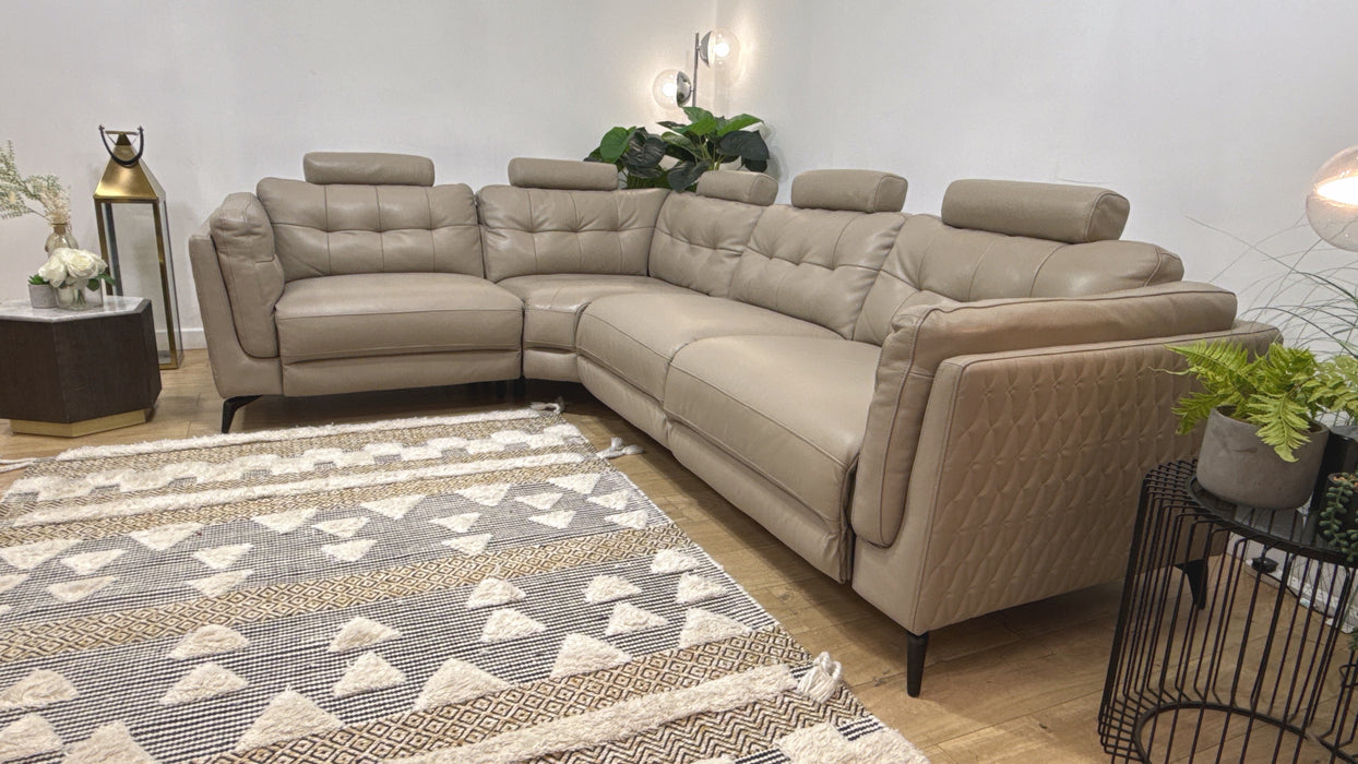 Sofology Muse Leather 1.5 Corner 3 Power Recliner Supportive Headrests in Trusty Embossed Stone
