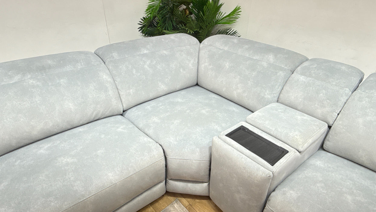 Sofology Portland Fabric 3 Corner Console 1.5 Power Recliner/Headrest Heated Seats in Lifestyle Flecked Silver