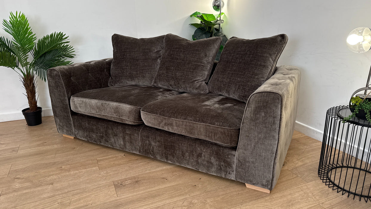 Sofology The Valentina Fabric 3 Seater Foam Seats Pillow Back in Luxury Chenille Truffle Mix