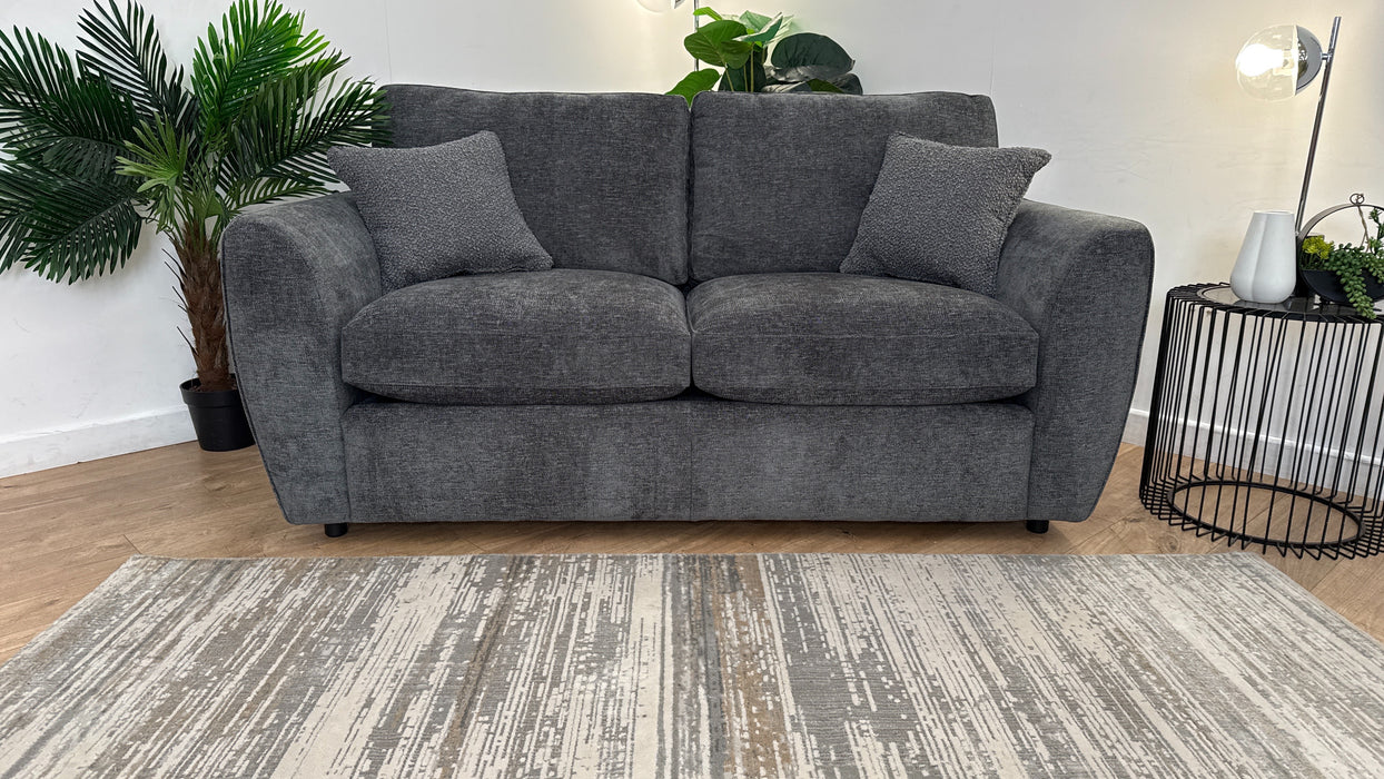 Sofology The Hackney Fabric 2 Seater Sofa Bed Hybrid Pocket Sprung Mattress in Linen Look Chenille Charcoal Mix