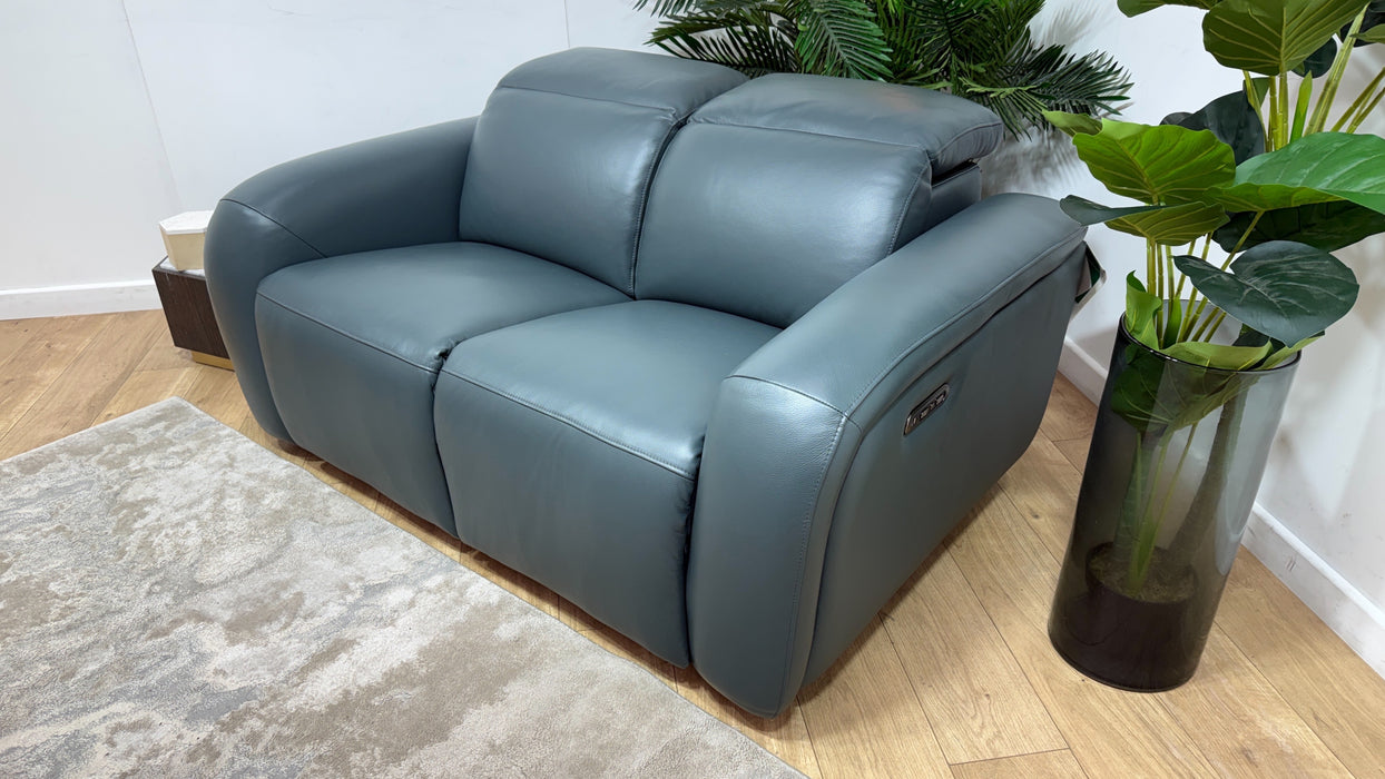 Sofology Drift Leather 2 Seater Power Recliner/Headrest in Trusty Embossed Peacock