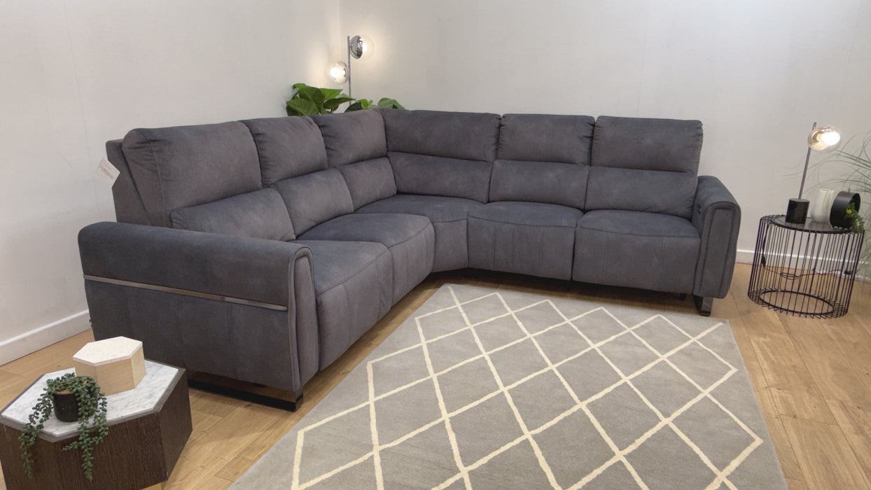 Sofology Ravello Fabric 2 Corner 2 Power Recliner/Headrest in Lifestyle Flecked Charcoal
