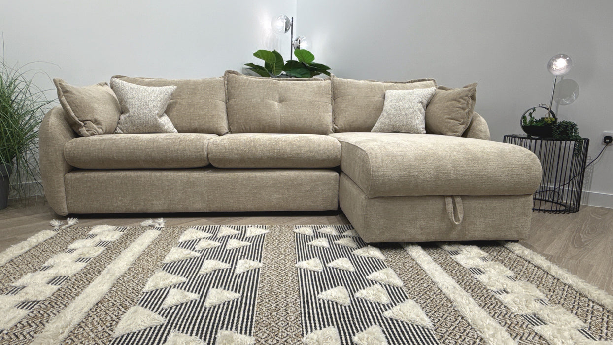 Sofology Portobello Fabric Chaise 3 Seater Foam Seats with Storage in Teddy Chenille Natural Mix
