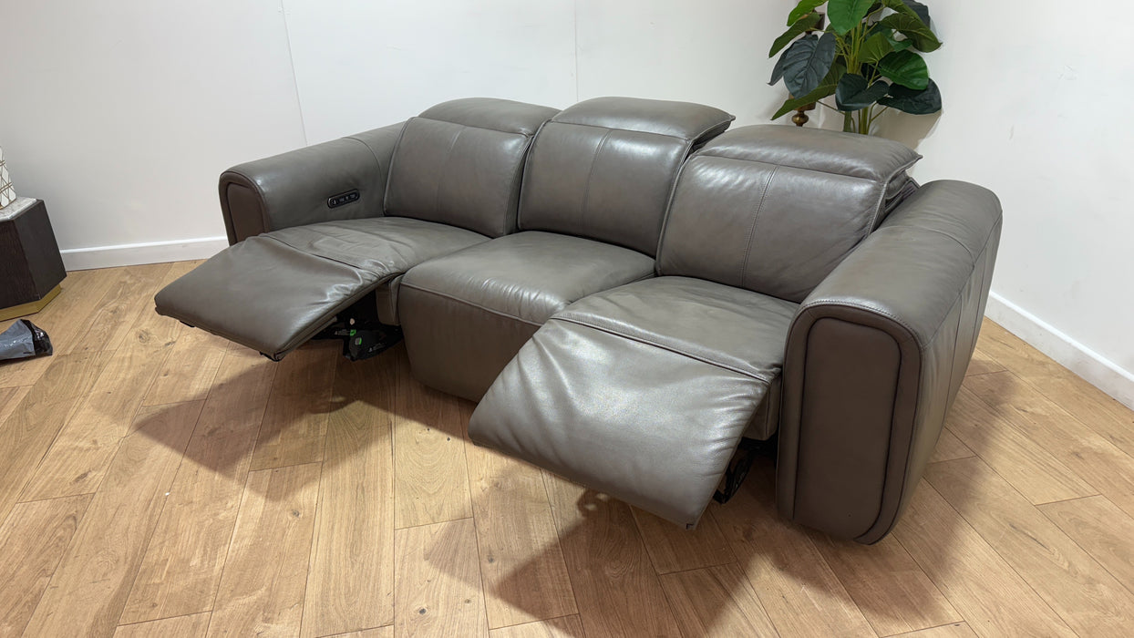 Sofology Premiere Leather 3 Seater Power Recliner/Headrest in Trusty Embossed Grey