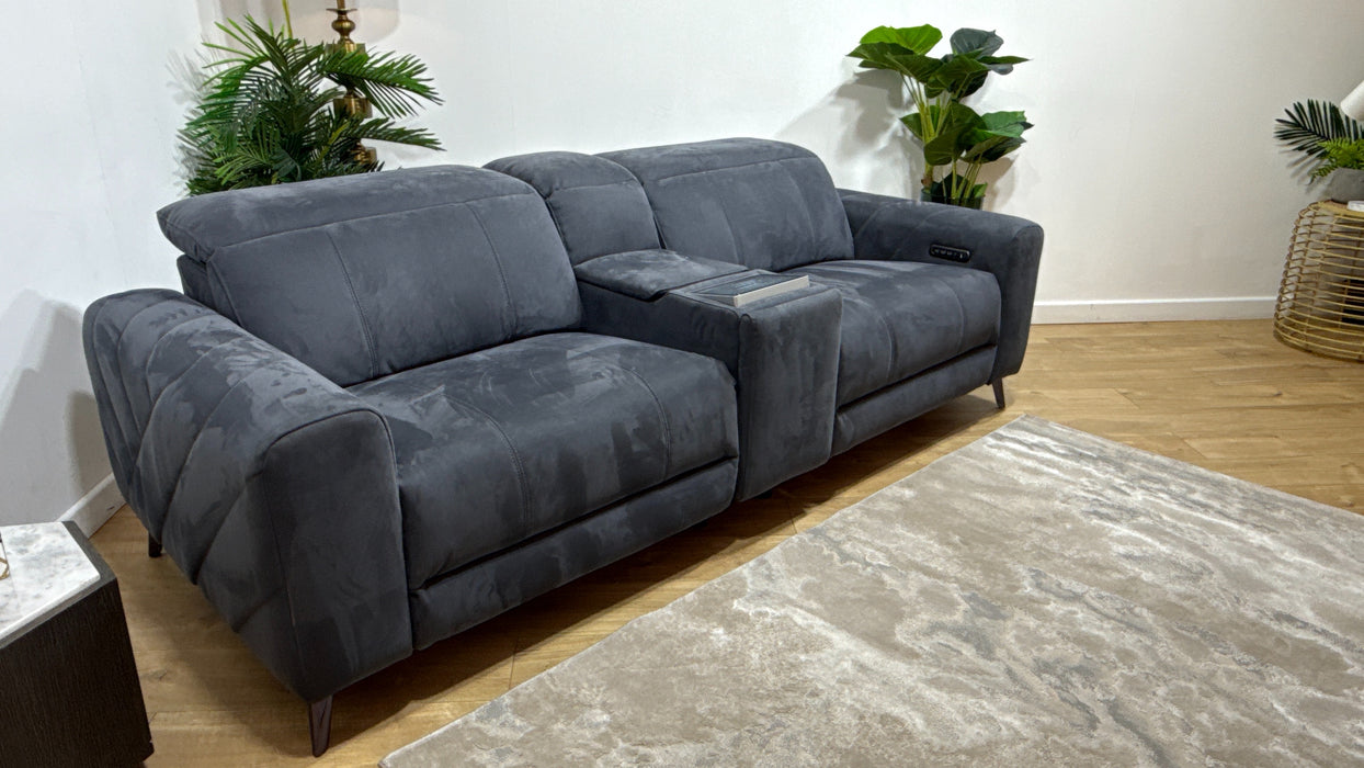 Sofology Allure Fabric 2.5 Seater Screen Console Power Recliner/Headrest Heated Seats Lumbar Speakers in Lifestyle Nubuck Feel Charcoal