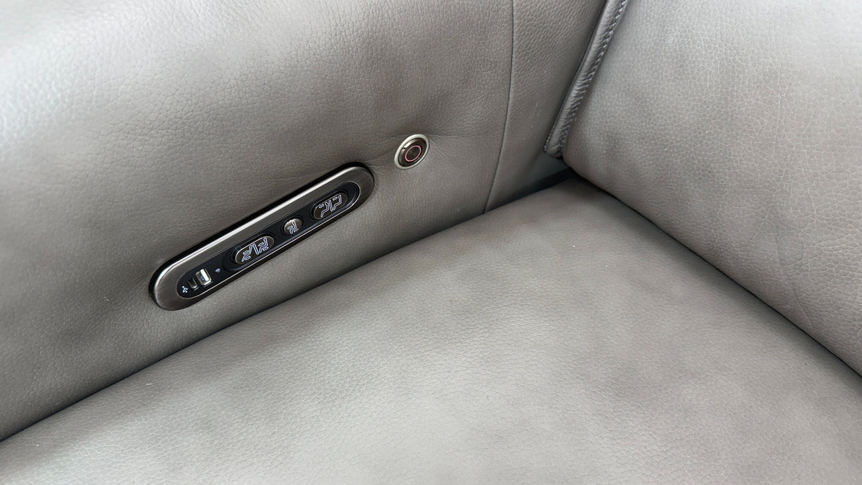 Sofology Premiere Leather 2.5 Seater Smart Console Power Recliner/Headrest Heated Seats in Trusty Embossed Grey