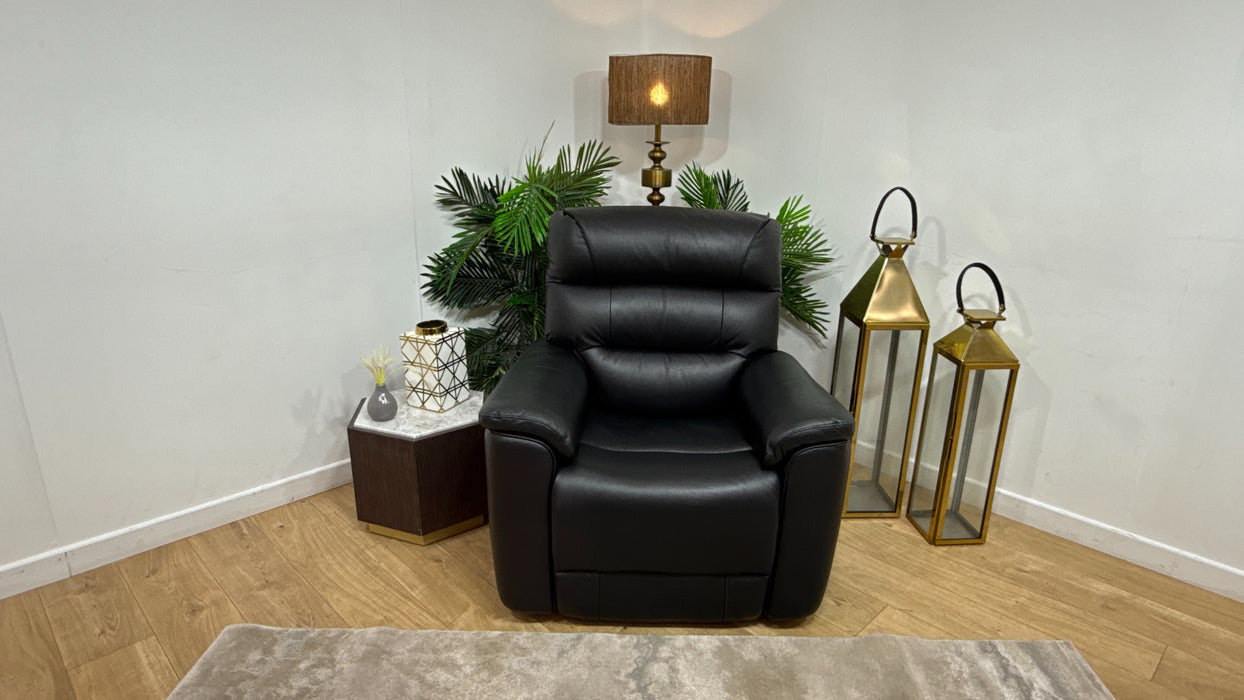 Sofology Cleveland Leather Chair Power Recliner in Trusty Embossed Jet Black