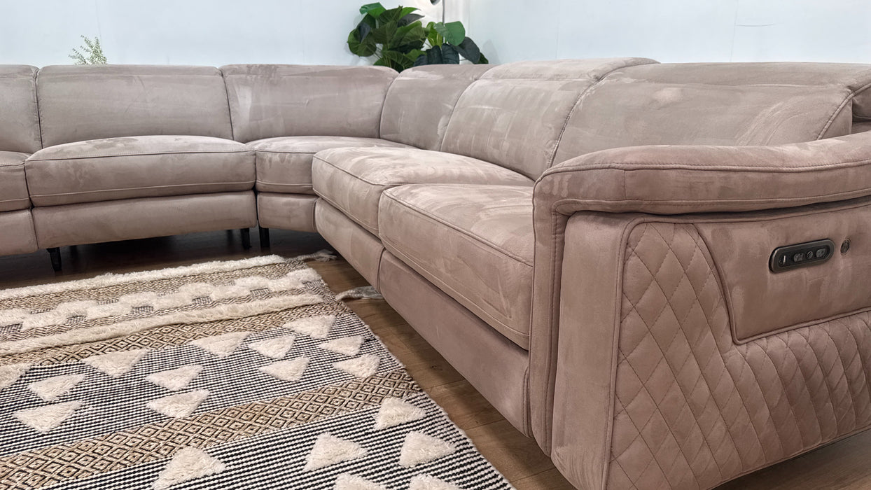 Sofology Ezra Fabric 3 Corner 3 Power Recliner/Headrest Heated Seats in Lifestyle Plush Nutmeg