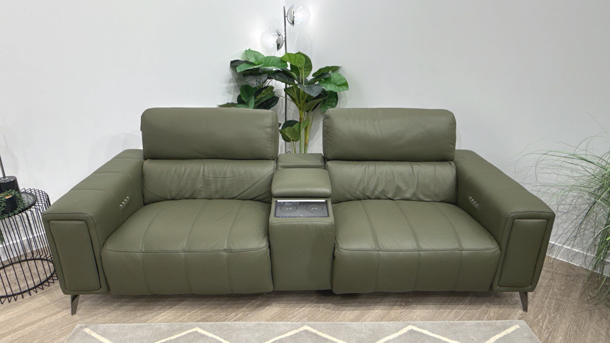 DFS Showcase Leather 2 Seater Cinema Sofa Power Recliner  in Olive