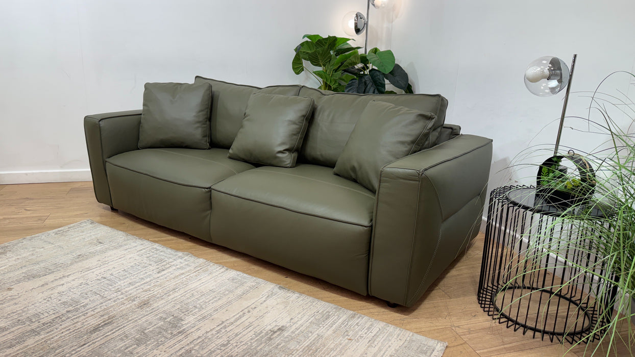 Sofology Palazzo Leather 3 Seater without Trim in Trusty Matt Olive