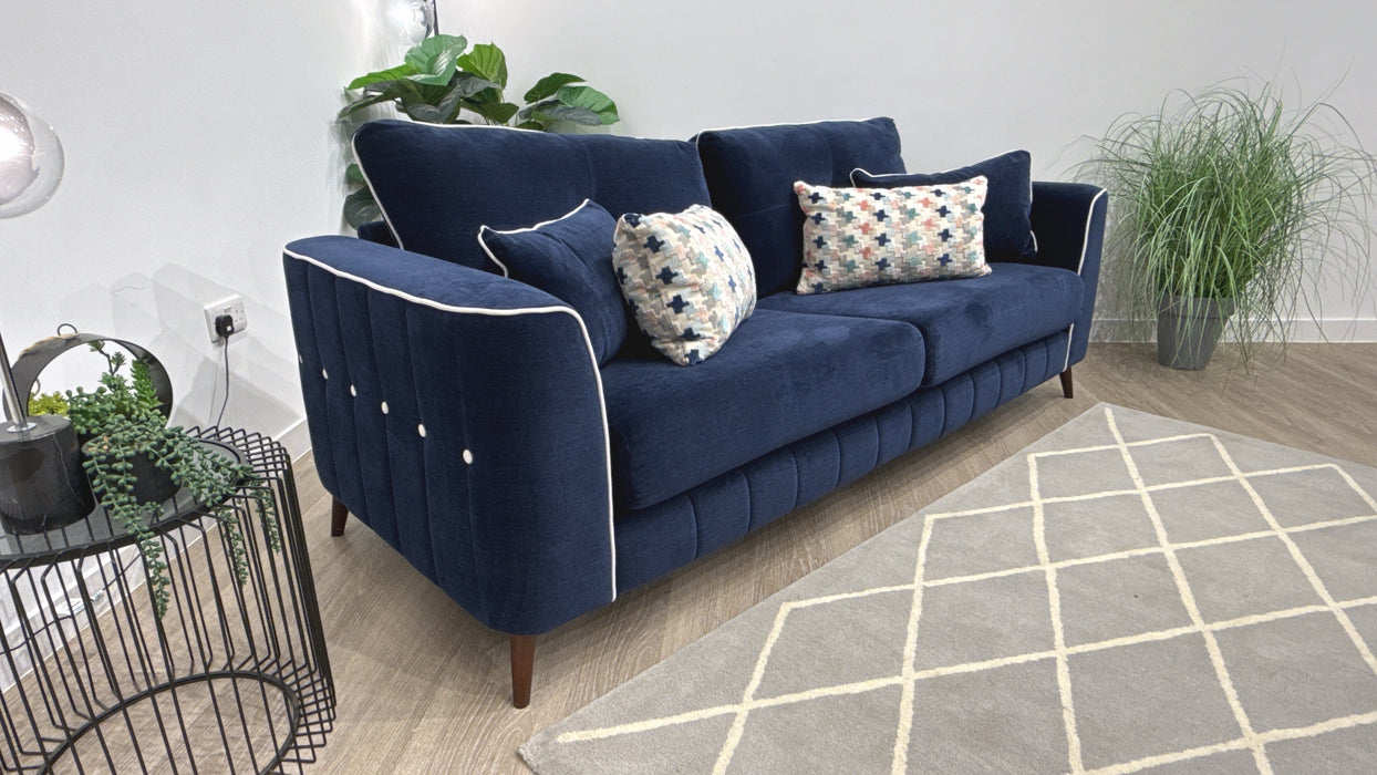 Sofology Remy Fabric 4 Seater in Soft Chenille Navy Mix With Natural Contrast Piping