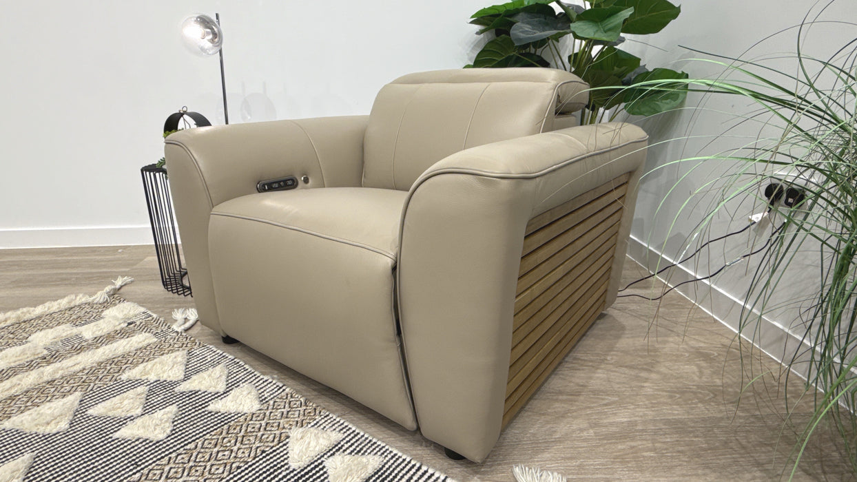 Sofology Emme Leather Chair Power Recliner/Headrest Heated Seats in  Oyster