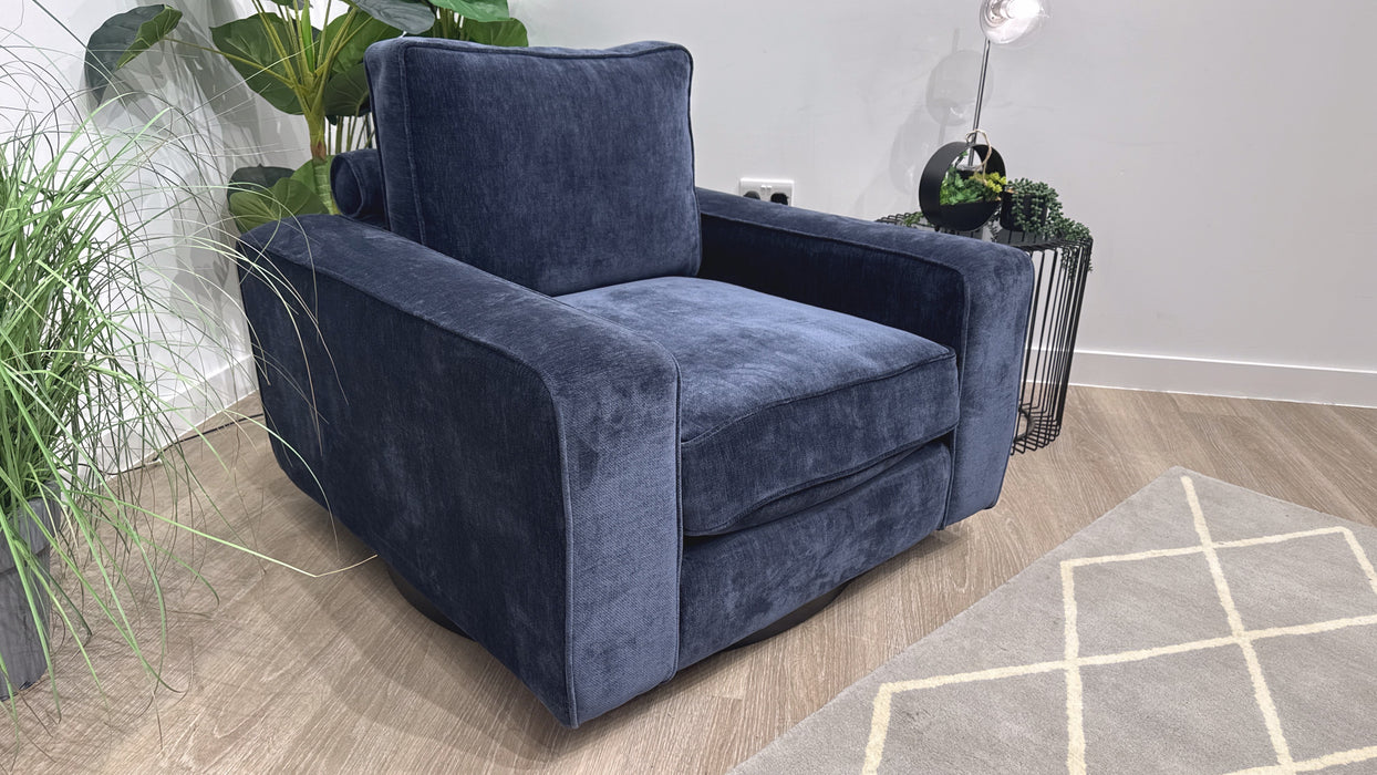 Sofology Laurent Fabric Accent Swivel Chair in Luxury Deep Pile Chenille Denim Mix