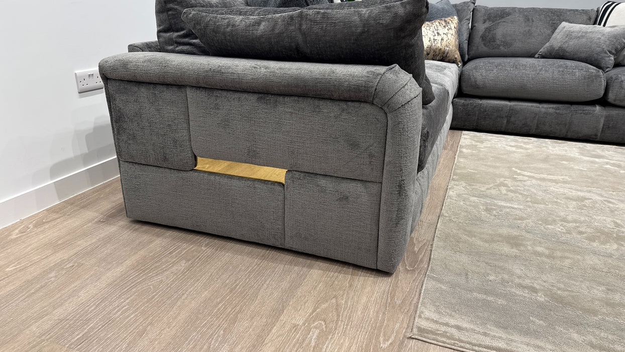 Sofology Westwood Fabric 3 Corner 3 Gold Trim in Soft Teddy Chenille Slate Mix
