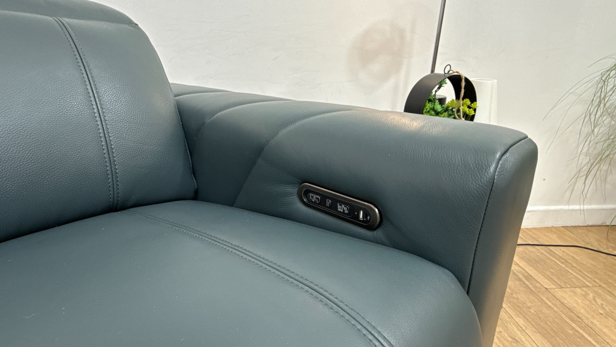 Sofology Allure Leather 2 Seater Smart Console Power Recliner/Headrest in Trusty Embossed Peacock