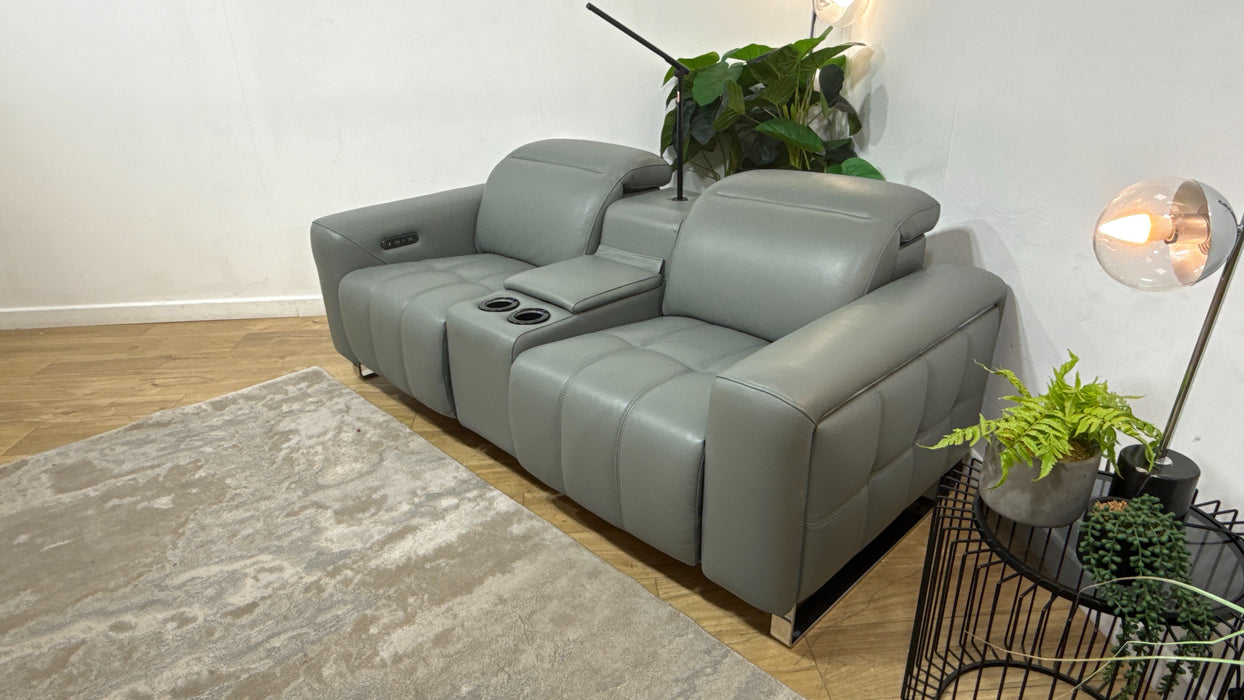 Sofology Marvella Leather 2 Seater Power Recliner/Headrest Heated Seats in Trusty Sheen Granite Teal