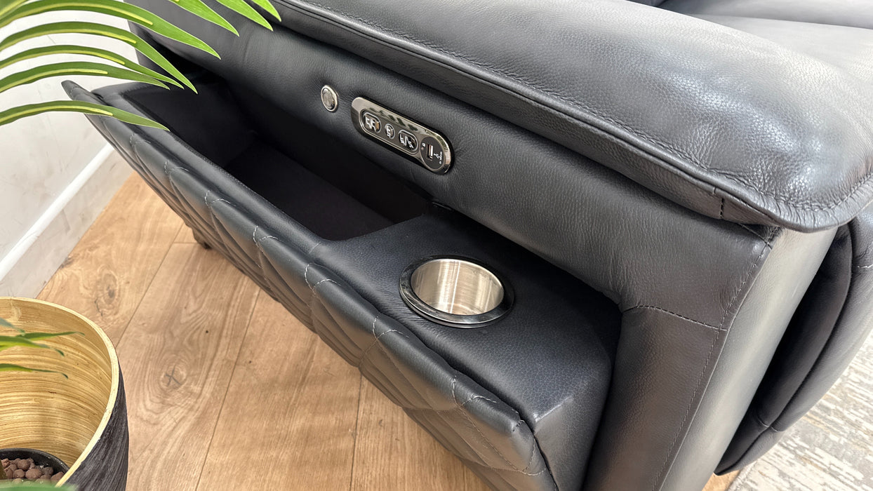 Sofology Benz Leather 2 Seater Power Headrest/Recliner Heated Seat in Trusty Sheen Navy