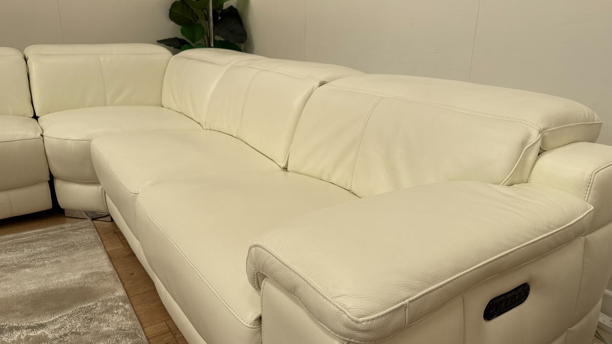 Sofology Laurence Leather 1 Corner 3 Power Recliner/Headrest in Trusty Soft Sheen White