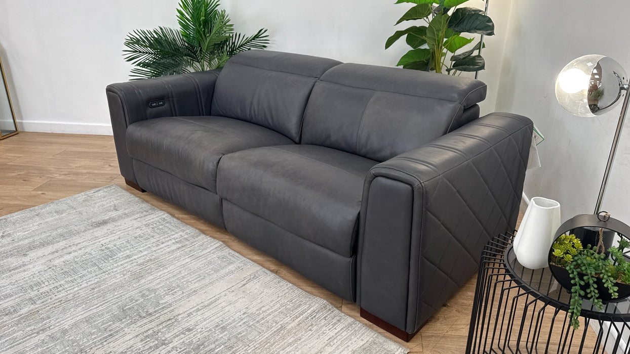 Sofology Mason Leather 3 Seater Power Recliner/Headrest in Relaxed Matt Charcoal