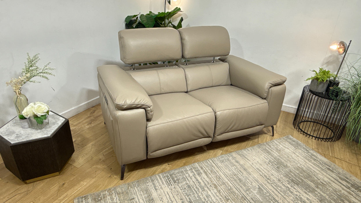 Sofology Fratelli Leather 2 Seater Power Recliner/Headrest in Trusty Embossed Stone