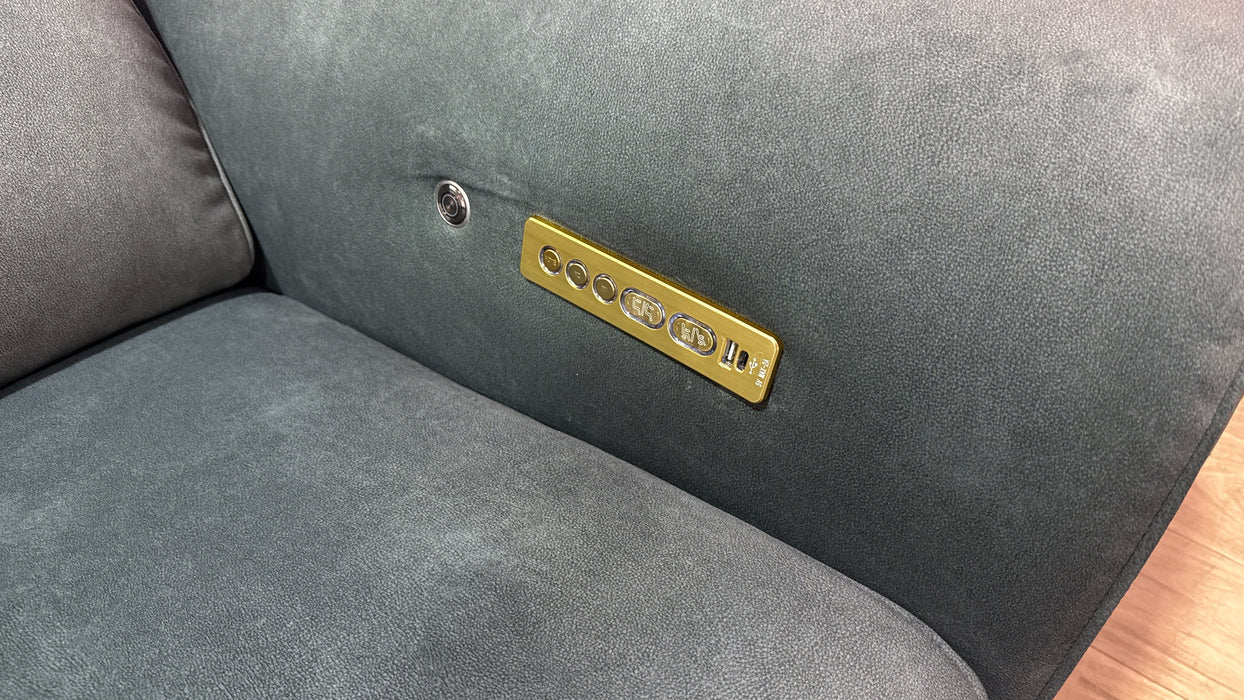 Sofology Plaza Fabric 3 Corner Smart Console 3 Power Recliner/Headrest Heated Seat in Lifestyle Flecked Mineral Green