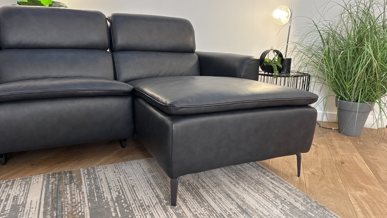 Sofology The Viento Leather 3 Seater Chaise Power Recliner/Headrest Lumbar in Trusty Embossed Leather Navy