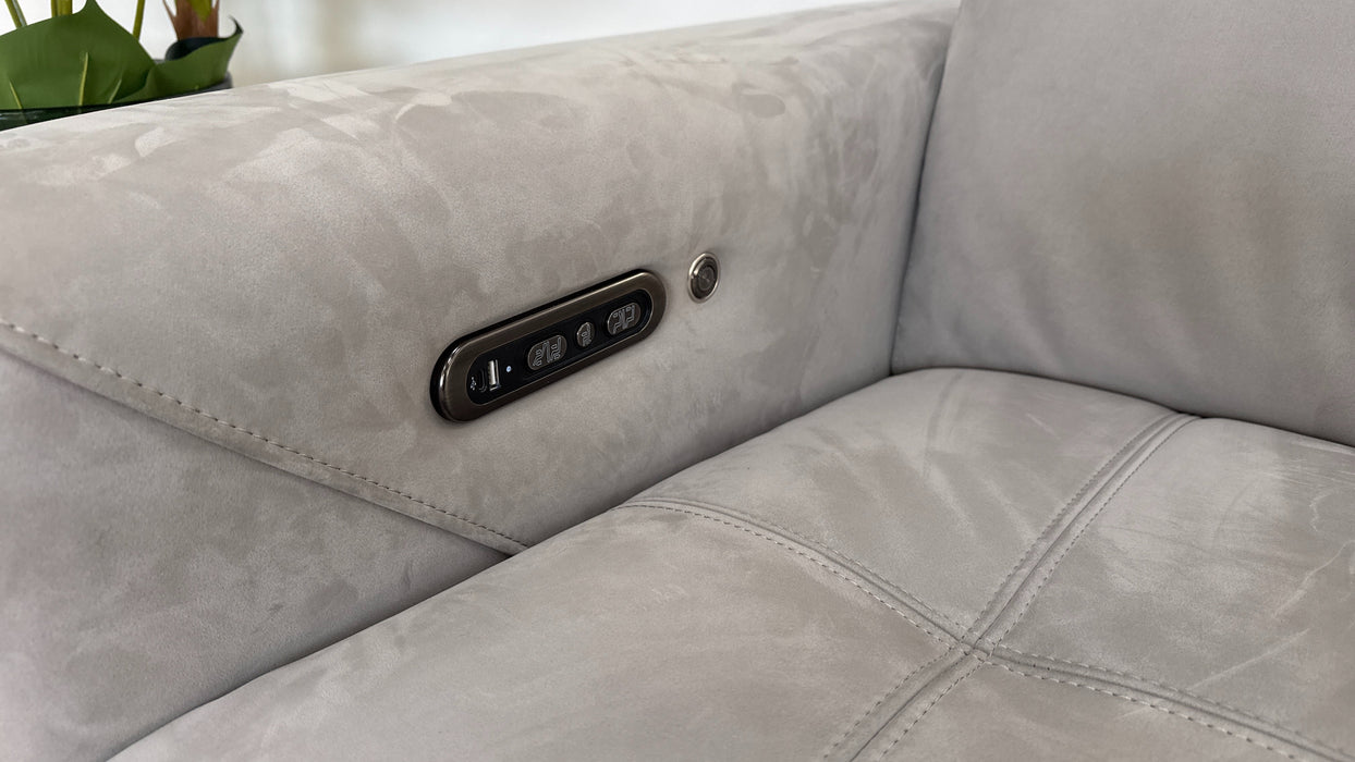 Sofology Marvella Fabric 3 Power Recliner/Headrest Heated Seat in Lifestyle Nubuck Feel Light Grey