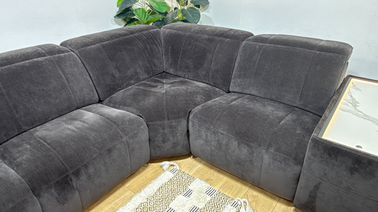 Sofology Lumiere Fabric 3 Corner 3 Console Power Recliner/Headrest Heated Seats in Relaxed Chenille Raisinric