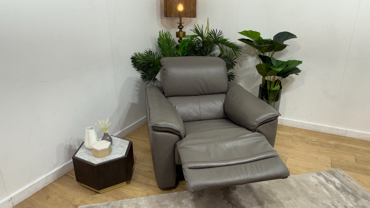Sofology Hugo Leather Chair Power Recliner/Headrest in Trusty Embossed Elephant