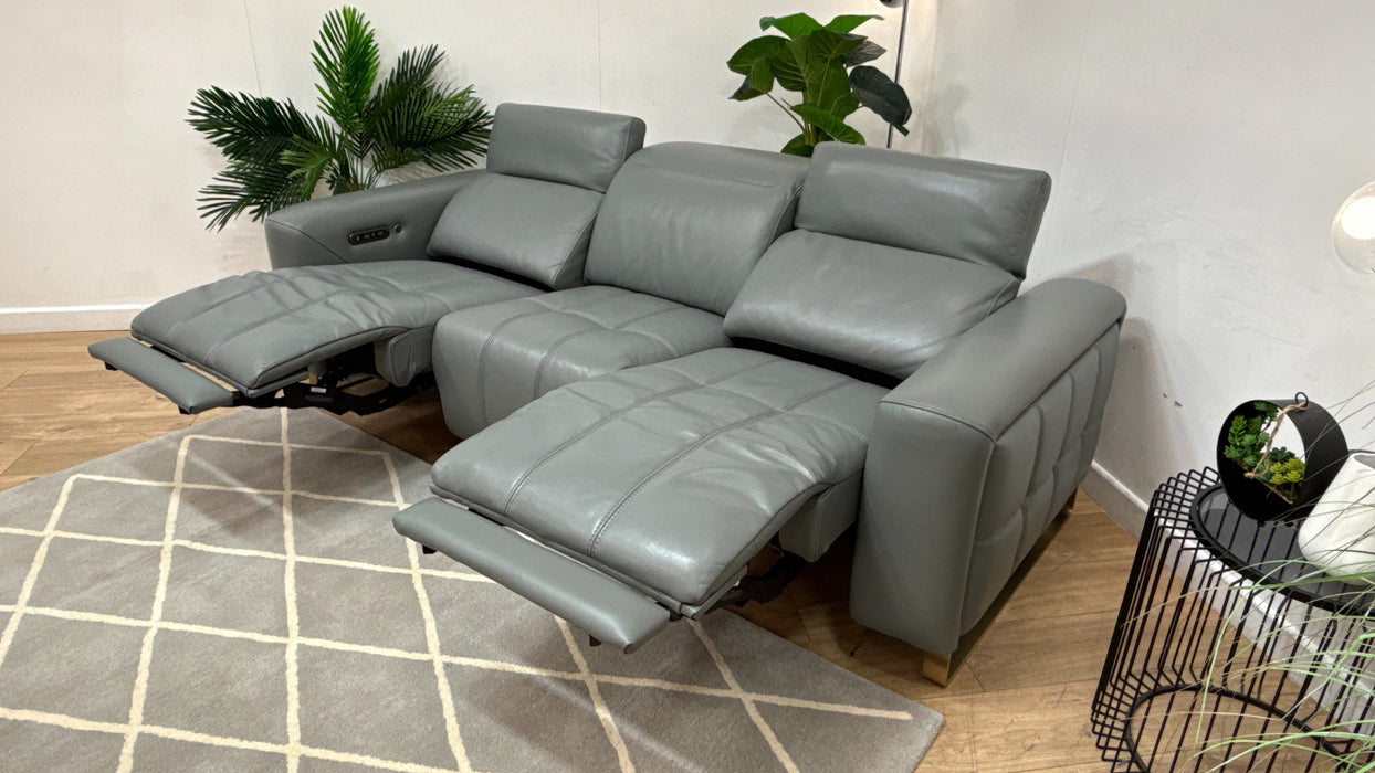 Sofology Marvella Leather 3 Seater Power Recliner/Headrest Heated Seats in Trusty Sheen Granite Teal