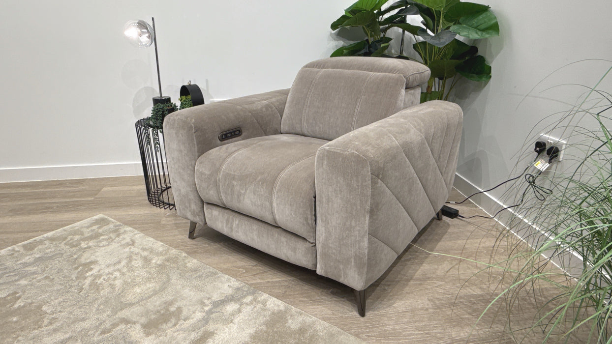 Sofology Allure Fabric Chair Power Recliner/Headrest in Relaxed Chenille Nutmeg